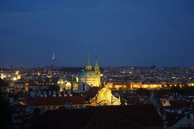 Illuminated buildings in city at night