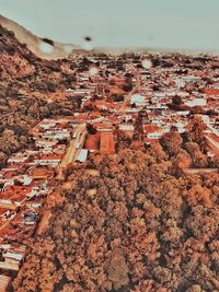 High angle view of buildings in town