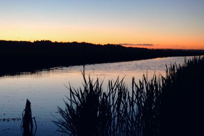 Scenic view of lake against sky during sunset