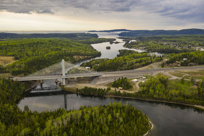 Nipigon river bridge overlooking nipigon bay during sunrise