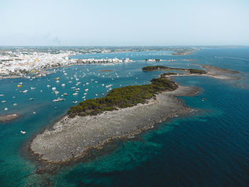 High angle view of beach against clear sky