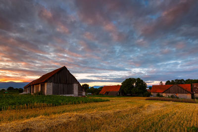 Traditional barns on the edge of a village in northern slovakia.