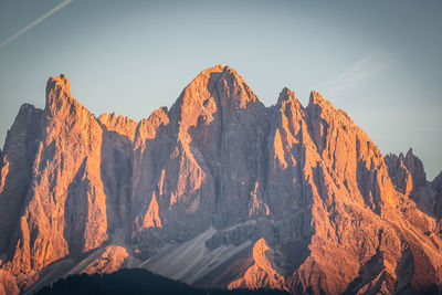 Panoramic view of snowcapped mountains against clear sky