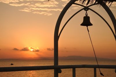 Close-up of silhouette pole against sky during sunset