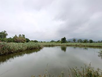 Scenic view of lake against sky