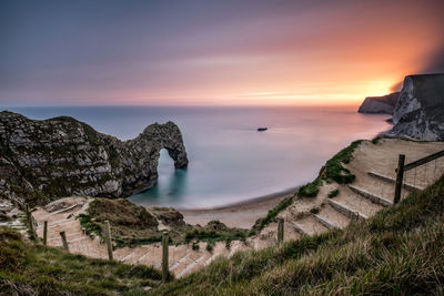 Scenic view of sea against sky during sunset