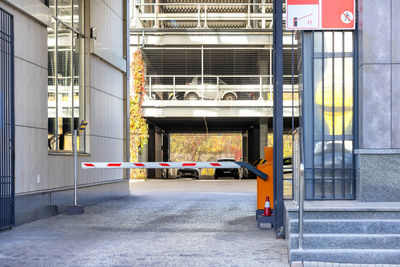 Automatic barrier gate at the entrance to multi-storey car park. closed barrier of car parking.