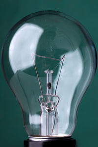 Close-up of light bulb against green background