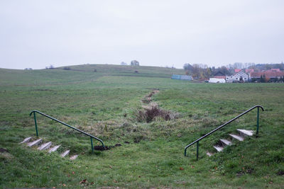 Scenic view of field against clear sky