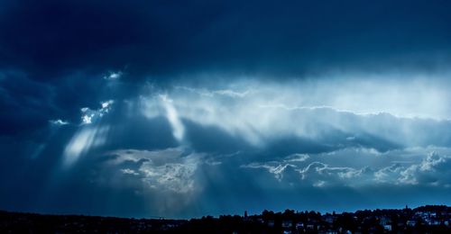 Panoramic view of storm clouds over blue sky