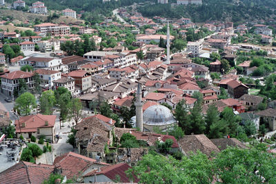 High angle view of townscape against buildings