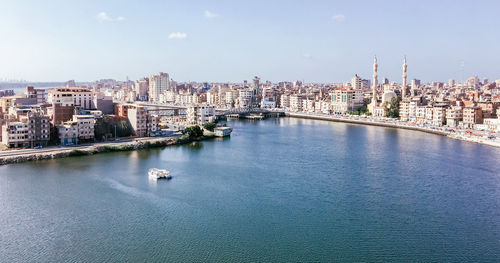 High angle view of cityscape against sky