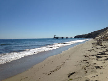 Scenic view of beach against clear sky