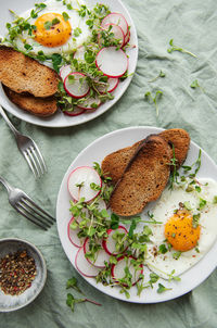 Delicious gourmet breakfast. rye bread with fried egg,