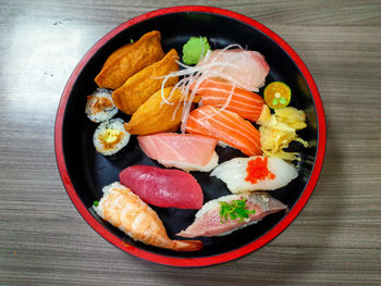 High angle view of fish in bowl on table