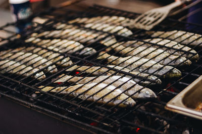 Close-up of barbecue on grill