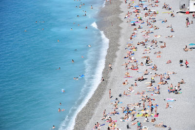 High angle view of people on beach