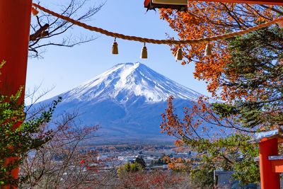 Scenic view of snowcapped mountains during winter