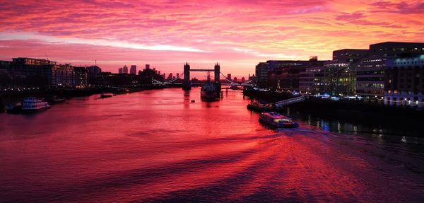Wide angle picture of sunrise over london