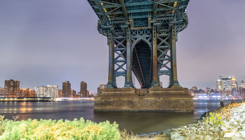 View of bridge over river with city in background