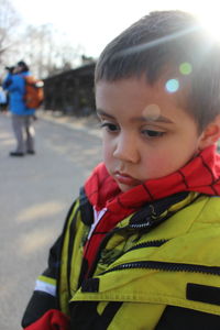 Close-up portrait of boy in snow