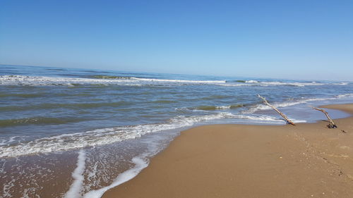 Scenic view of sea against clear sky