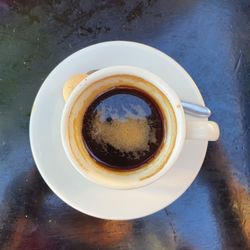 High angle view of coffee on table