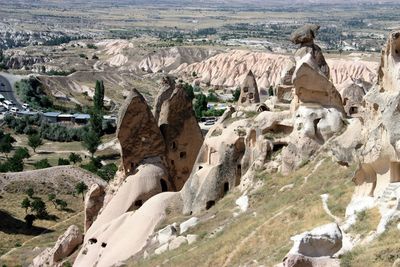 High angle view of rocks at uchisar castle