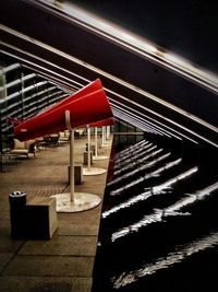 High angle view of illuminated staircase at night