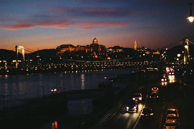 View of illuminated city at night