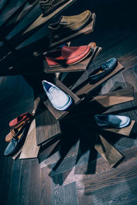High angle view of shoes on table