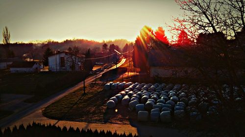 Panoramic view of buildings against sky during sunset