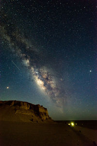 Majestic view of star field sky over desert