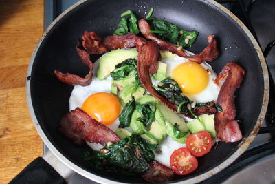 High angle view of breakfast on table