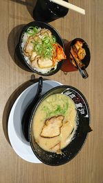 High angle view of meal served on table