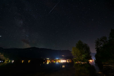 Scenic view of lake against sky at night