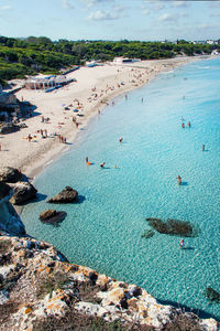 High angle view of people on beach