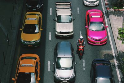 High angle view of vehicles in traffic on street