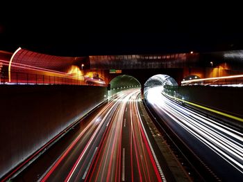 Light trails on road at night