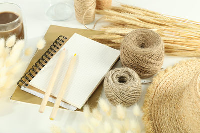 High angle view of personal accessories on table