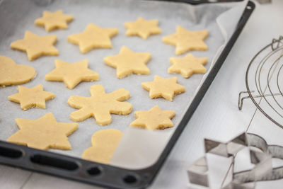 High angle view of cookies