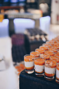 Close-up of drink in glasses on table