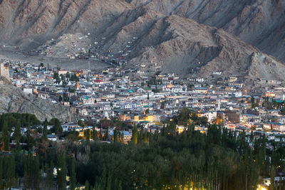 High angle view of buildings in city