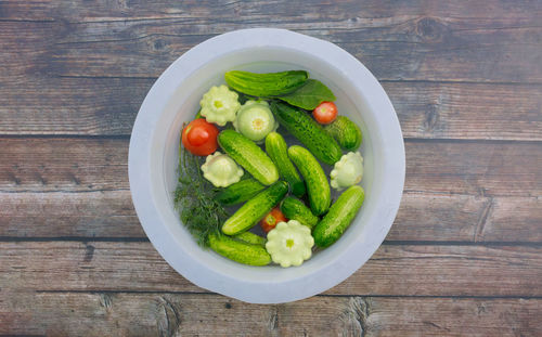 Directly above shot of vegetables in bowl on table