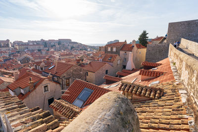 High angle view of townscape against sky