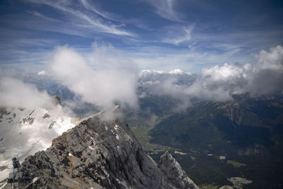 Aerial view of mountain range against sky