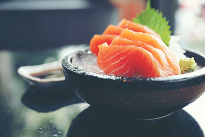 Close-up of sushi served on table