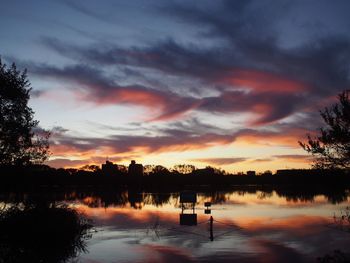 Scenic view of lake against sky during sunset