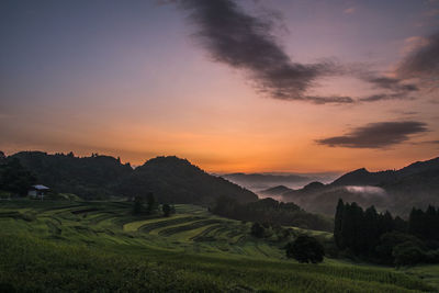 Scenic view of field against sky during sunset