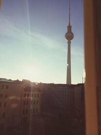 Low angle view of communications tower